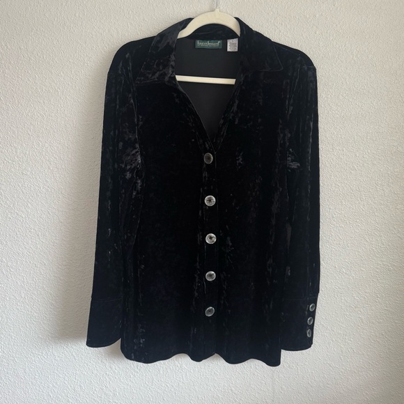 vintage Sweaters - VTG Harvard Benard Large Velour Crushed Velvet Button Down Whimsigoth Cardigan